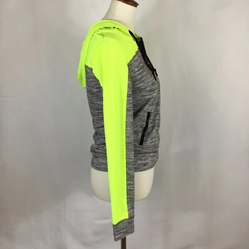 FINAL DROP PINK Victoria's Secret S Hoodie Neon Gray Pockets Zip Long Sleeve - Picture 4 of 8
